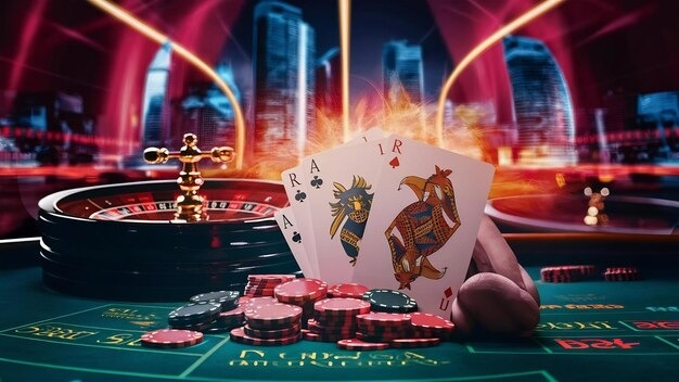 Roulette wheel with numbered pockets and betting grid